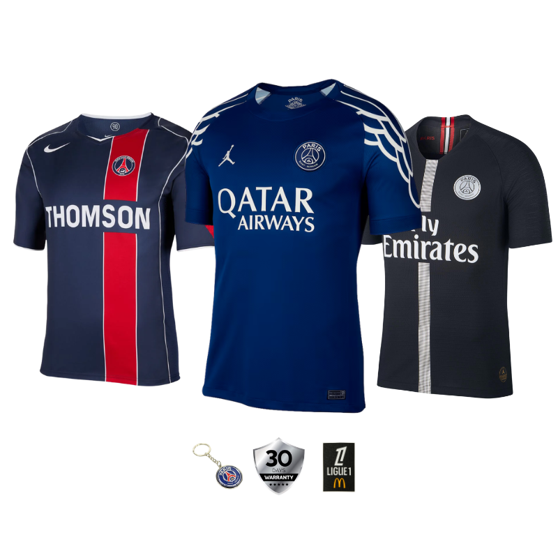 COMBO Paris Saint Germain Iconic Jerseys - 2024/25 Fourth, 2018/19 Third and 2002-03 Home